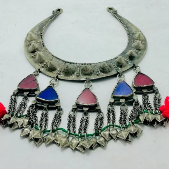 Vintage Torque Choker With Dangling Pendants, Handmade Tribal Choker - Picture 5 of 13